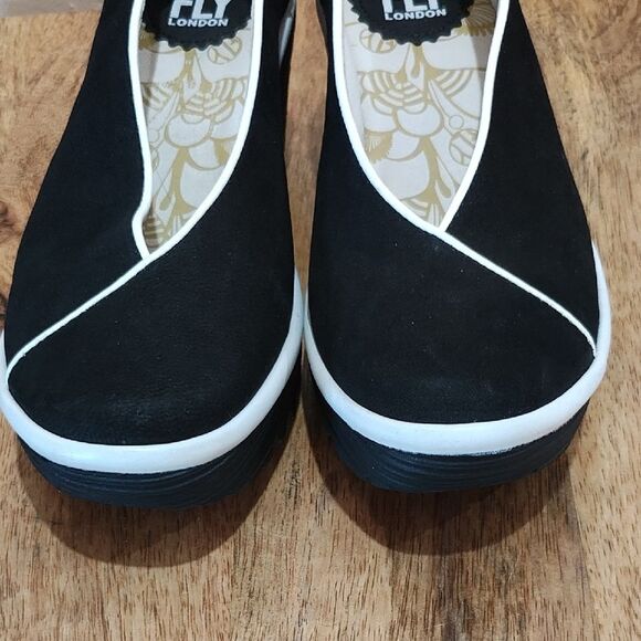 Fly London Black and White Women's Wedges - Picture 7 of 8